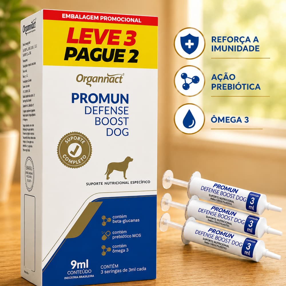 Promun Defense Boost Organnact Imunidade Cães Ômega 3 Vitamina E Beta Glucanas Saúde Intestinal