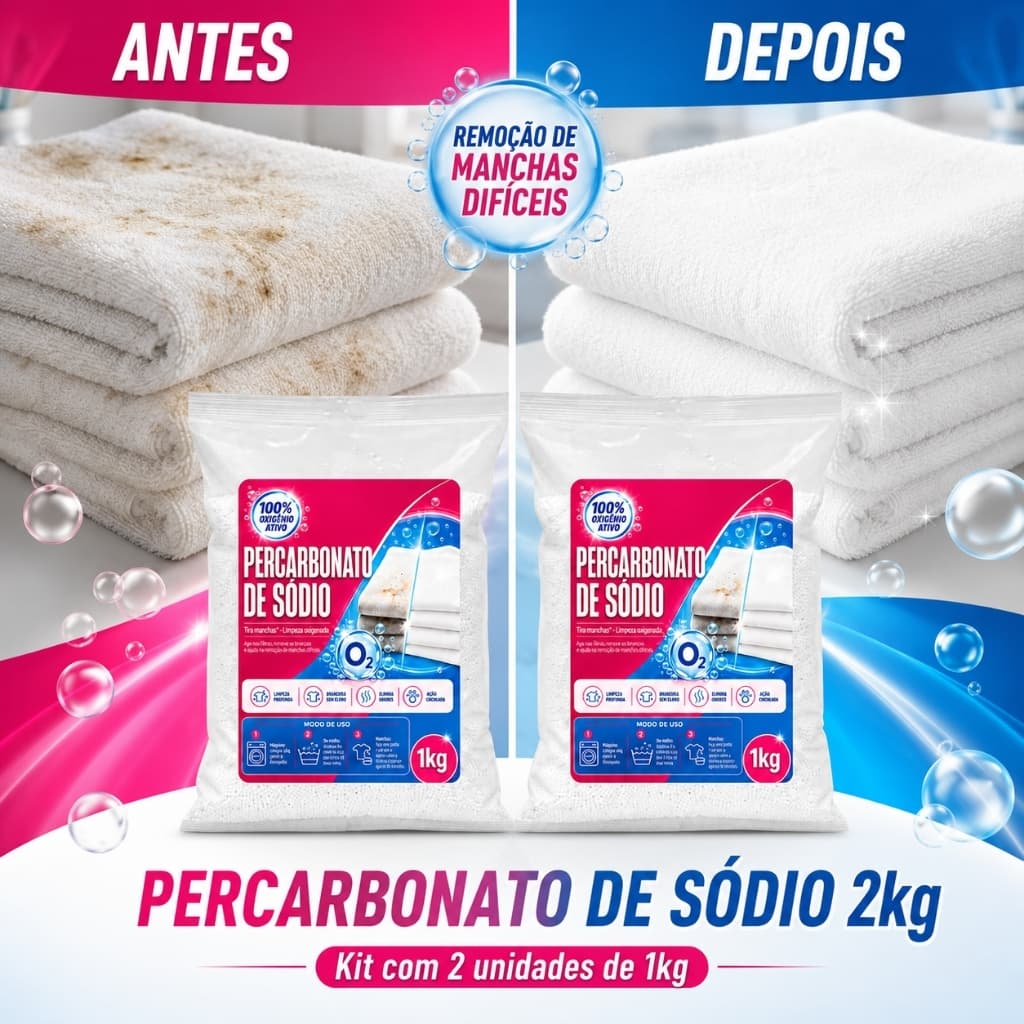 Percarbonato De Sódio 2Kg Roupas Sem Manchas Branqueador Roupas Brancas E Coloridas