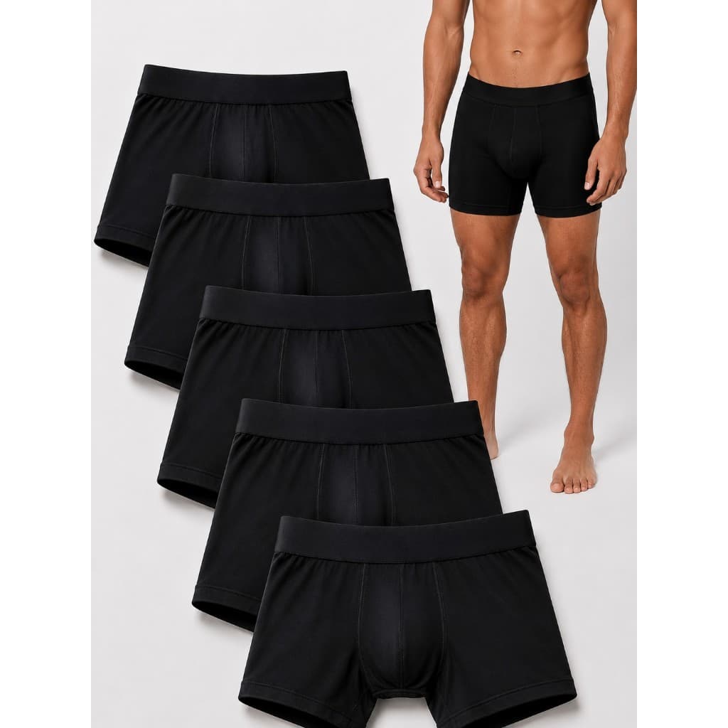 Kit Com 5 Cuecas Boxer De Microfibra Adulto Box Masculina Lisas Pretas