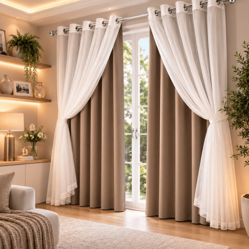 Cortina MADRI LUXO 4,00 x 2,50 c/ VOIL Branco -  Decoração Moderna, Quarto, Sala, Escritório, Janela