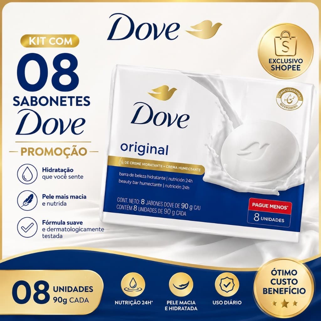 Sabonete Dove Original Com 8 Unidades De 90g