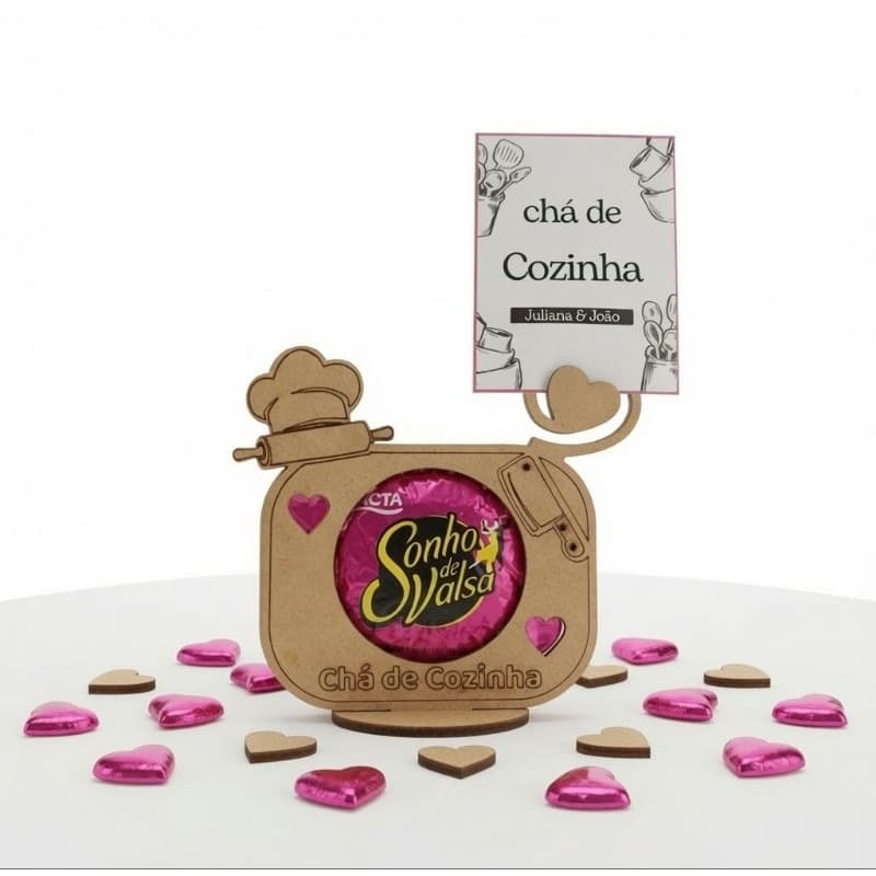 kit 15 Porta bombons recado foto noivos chá de cozinha panela mdf
