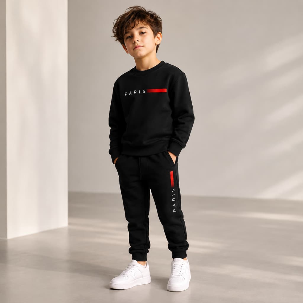 Conjunto Infantil Moletom Paris Calça e Blusa Com Bolso Masculino Feminino Algodão Flanelado