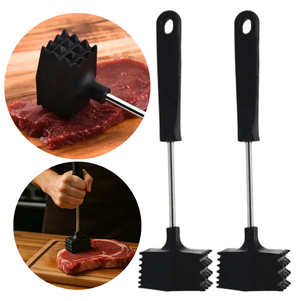 Martelo Amaciador Carne Batedor Bife Aço Inox Cabo ABS 25cm Cozinha Churrasco  Kit 02/03/05Un