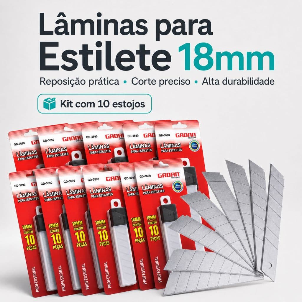 100 Lâminas Para Estilete Largo 18mm Refil Profissional para reposição Kit 100
