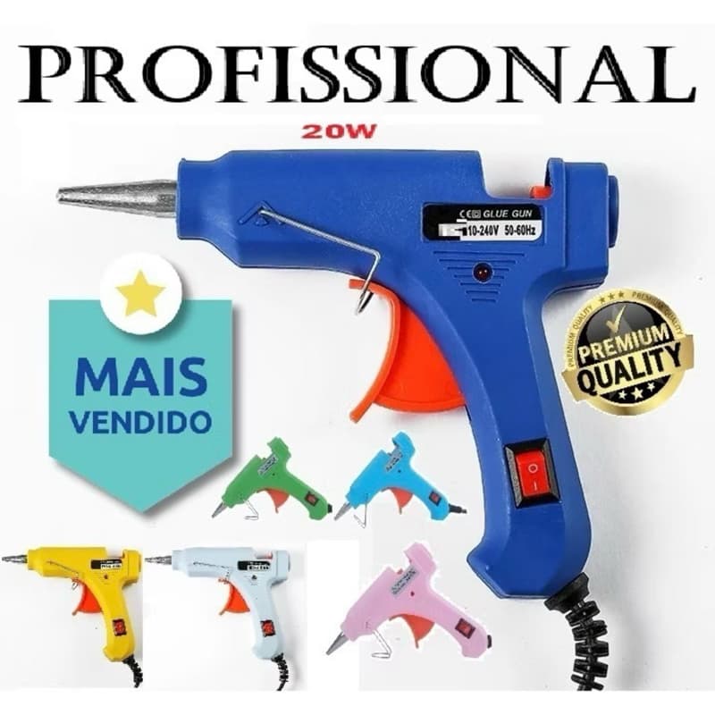 Pistola de cola quente 30w com botão liga e desliga bico fino