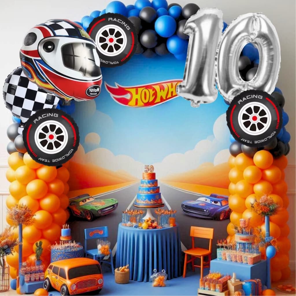 Kit Arco Desconstruído Piloto Hot Wheels Carrinho Premium  Decoração Festas Balão Bexiga *150 itens*