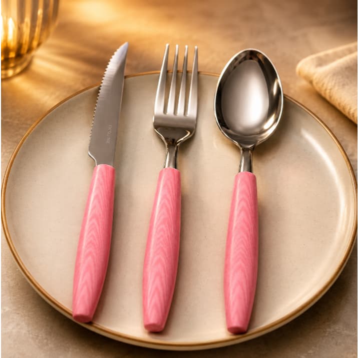 Conjunto Talheres Inox 12 Pecas Rosa ou Preto Revestimento Antioxidante Design Moderno Alimentos