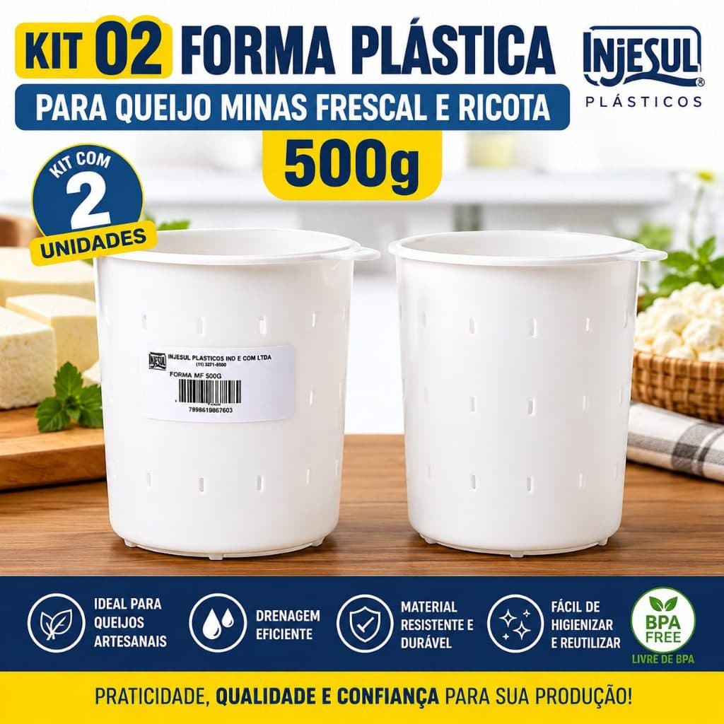 kit 2 Formas Queijo Minas Frescal Ricota 0,5KG (500g) Injesul