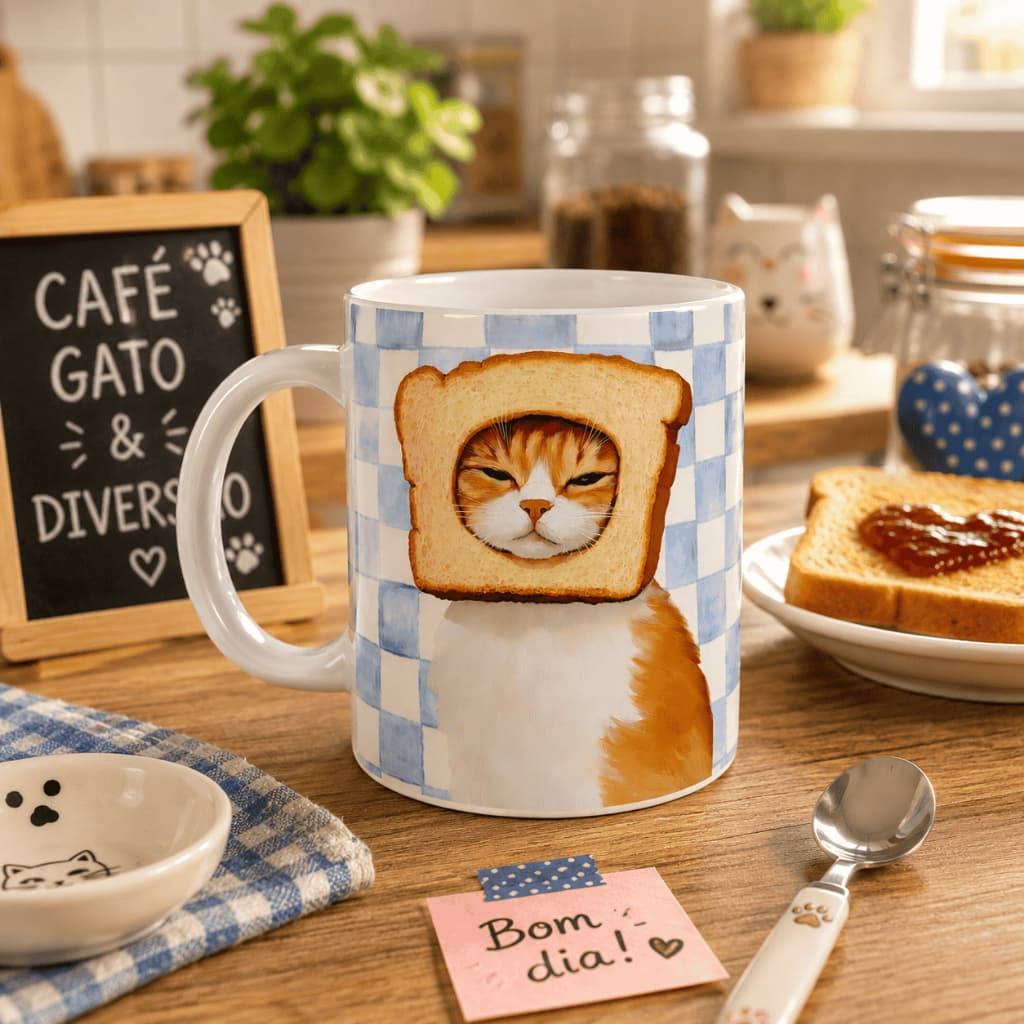 Caneca Divertida Gatinho Toast 325ml – Presente Criativo Café