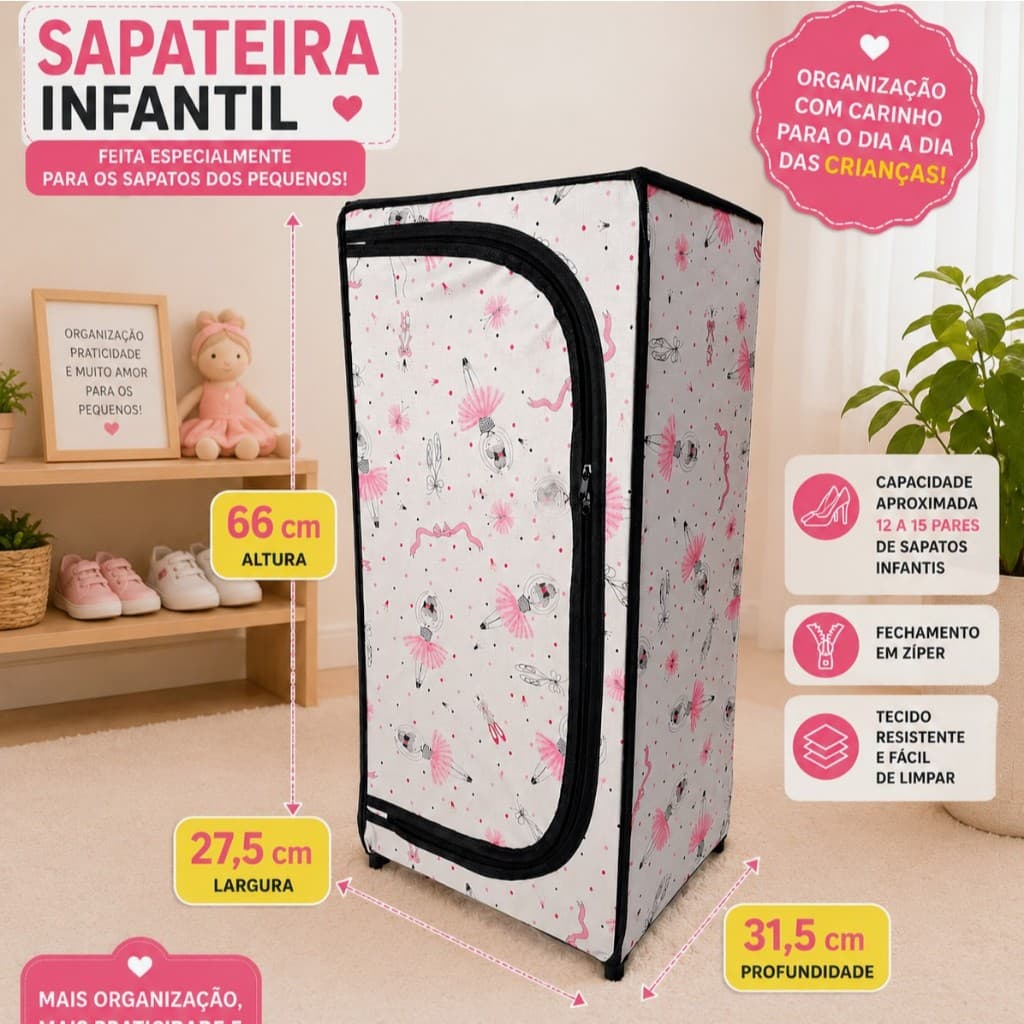 Sapateira organizadora infantil 2 prateleiras de madeira