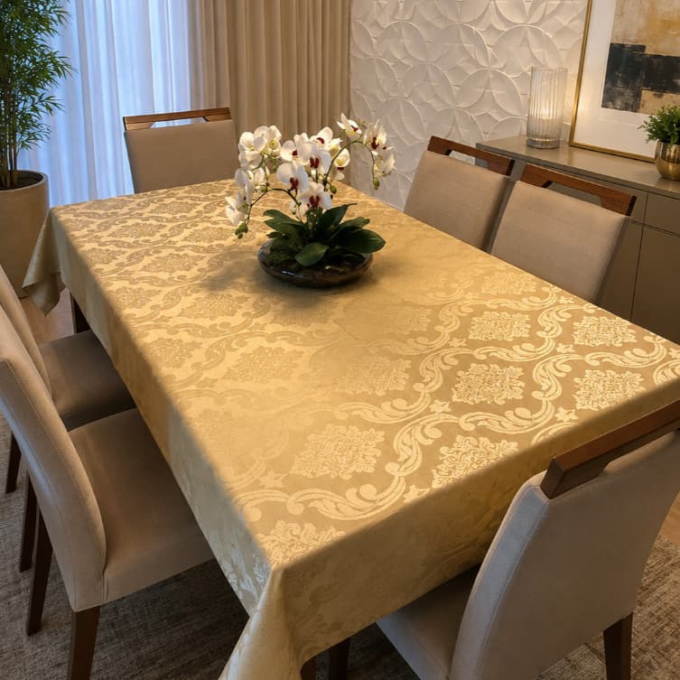 Toalha de Mesa 4 e 6 Lugares Jacquard Dourada Luxo  ENVIO IMEDIATO