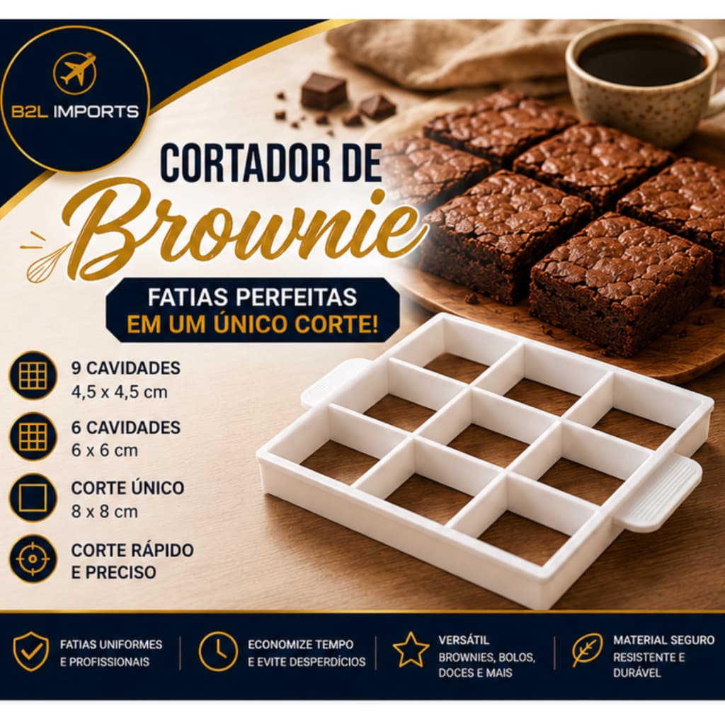 Cortador de Brownie Bolo Corte Quadrado Perfeito 9 Cavidades 4,5cm 6 Cavidades 6cm Única Cavidade 8cm Premium.