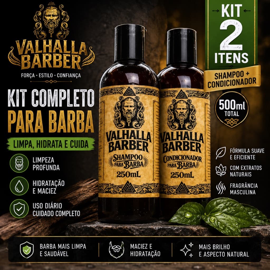Kit Condicionador e Shampoo Para Barba Valhalla 250ml Profissional