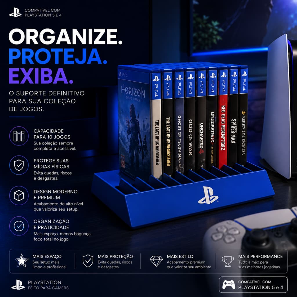 Suporte organizador para 10 jogos de Playstation