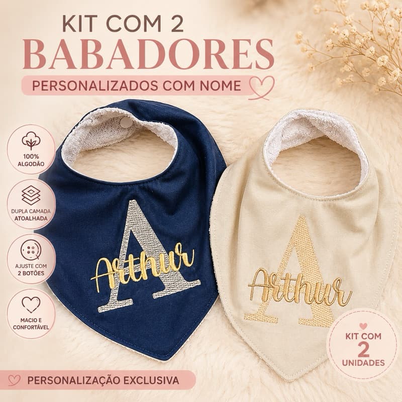 Kit 2 Babadores Bandana Personalizados com Nome Bordado