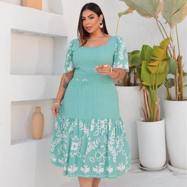 vestido midi plus size  femenino evangélico estilo casual elegante viscolino