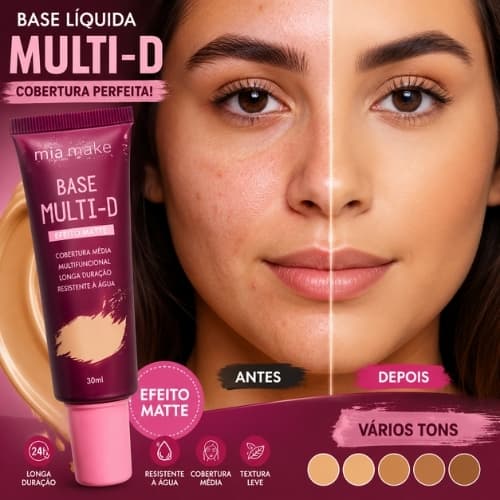 Mia Make Base Efeito Matte Multi-D Ácido Hialurônico e Vitamina C Todas as Tonalidades