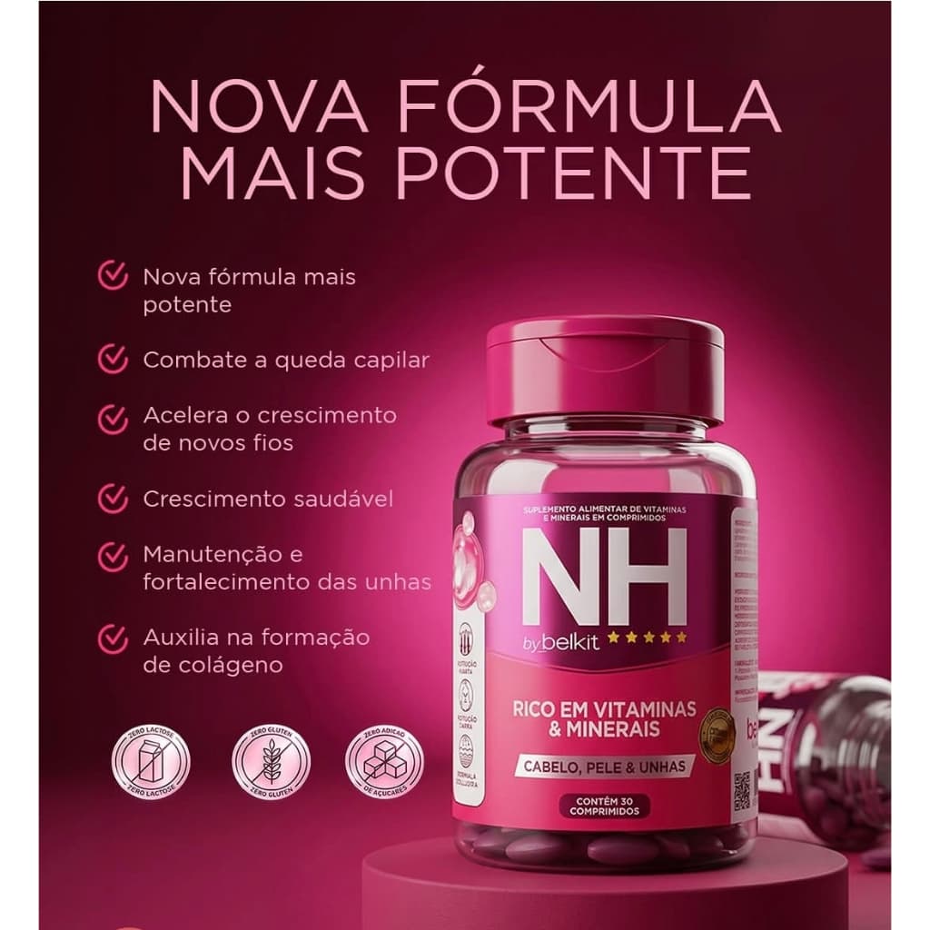 New Hair NH Belkit 30 comprimidos | Crescimento capilar e redução da queda