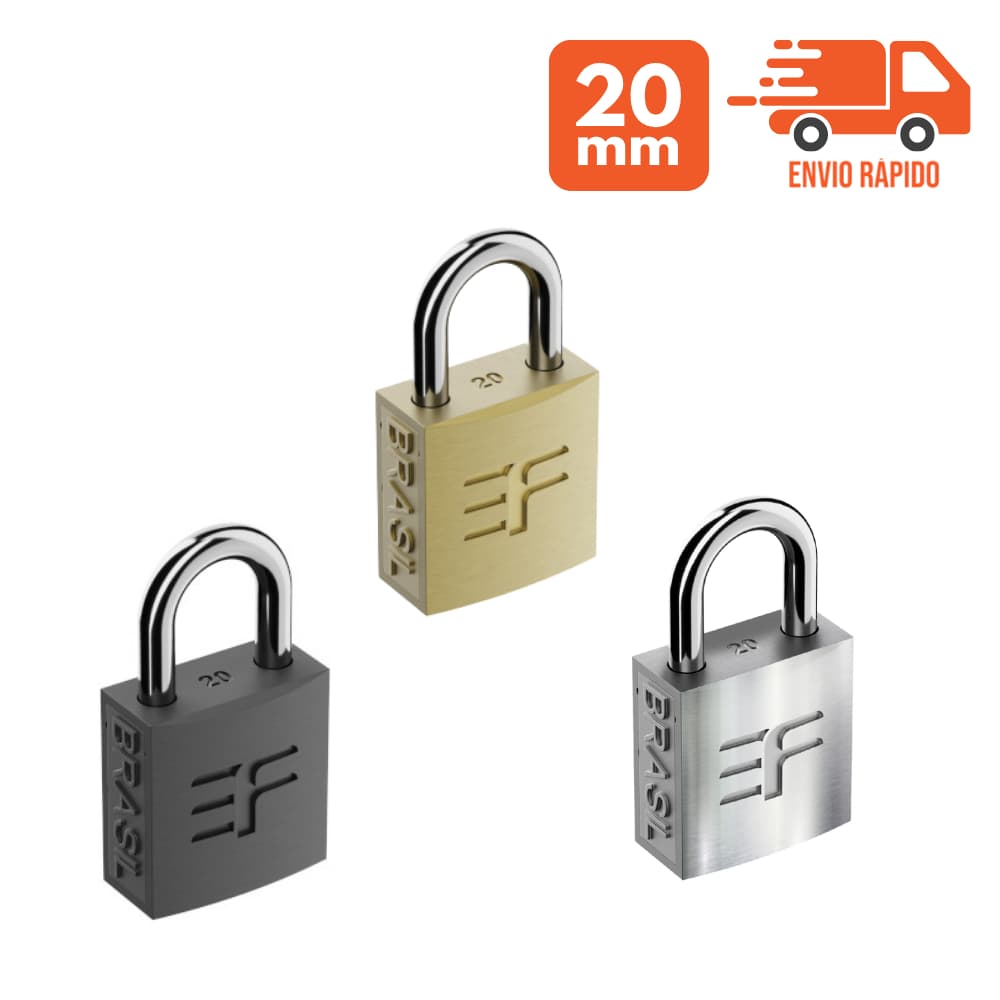 Cadeado Pequeno Reforçado 20mm Preto Fosco 2 Chaves 3F Zamac