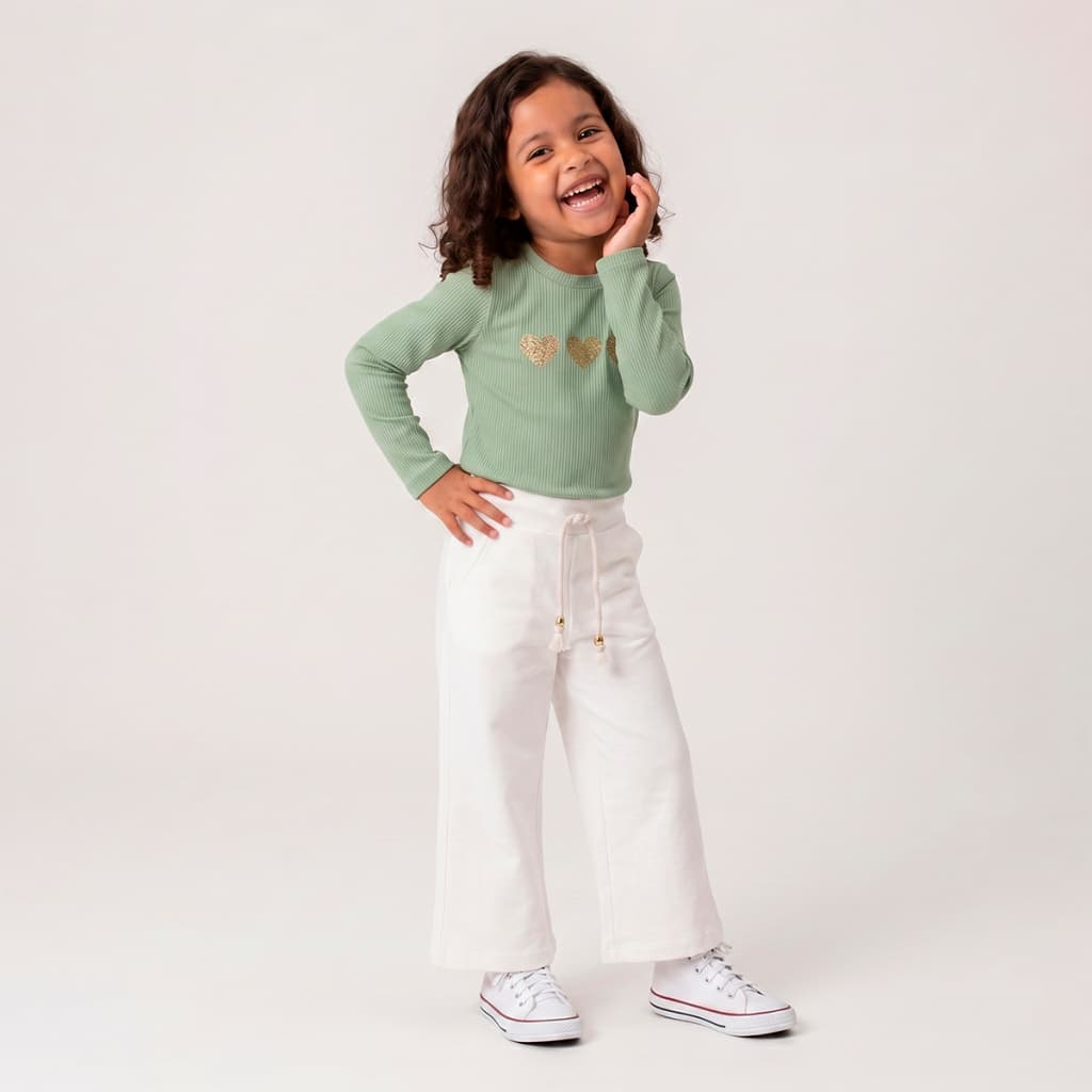 Conjunto Infantil Menina Inverno Com Blusa Canelada E Calça Moletom Flanelada Macia Luxo