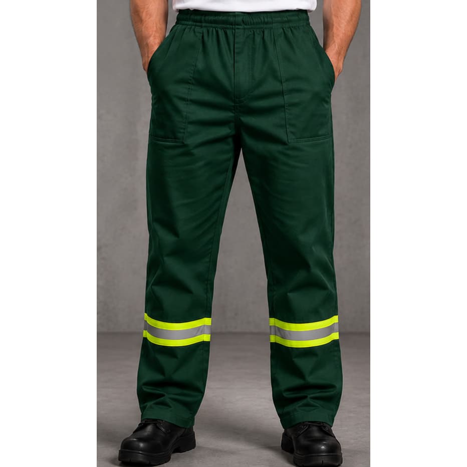 Calça Operacional Brim com Faixa Refletiva Uniforme de Trabalho Elástico Cós Total Resistente