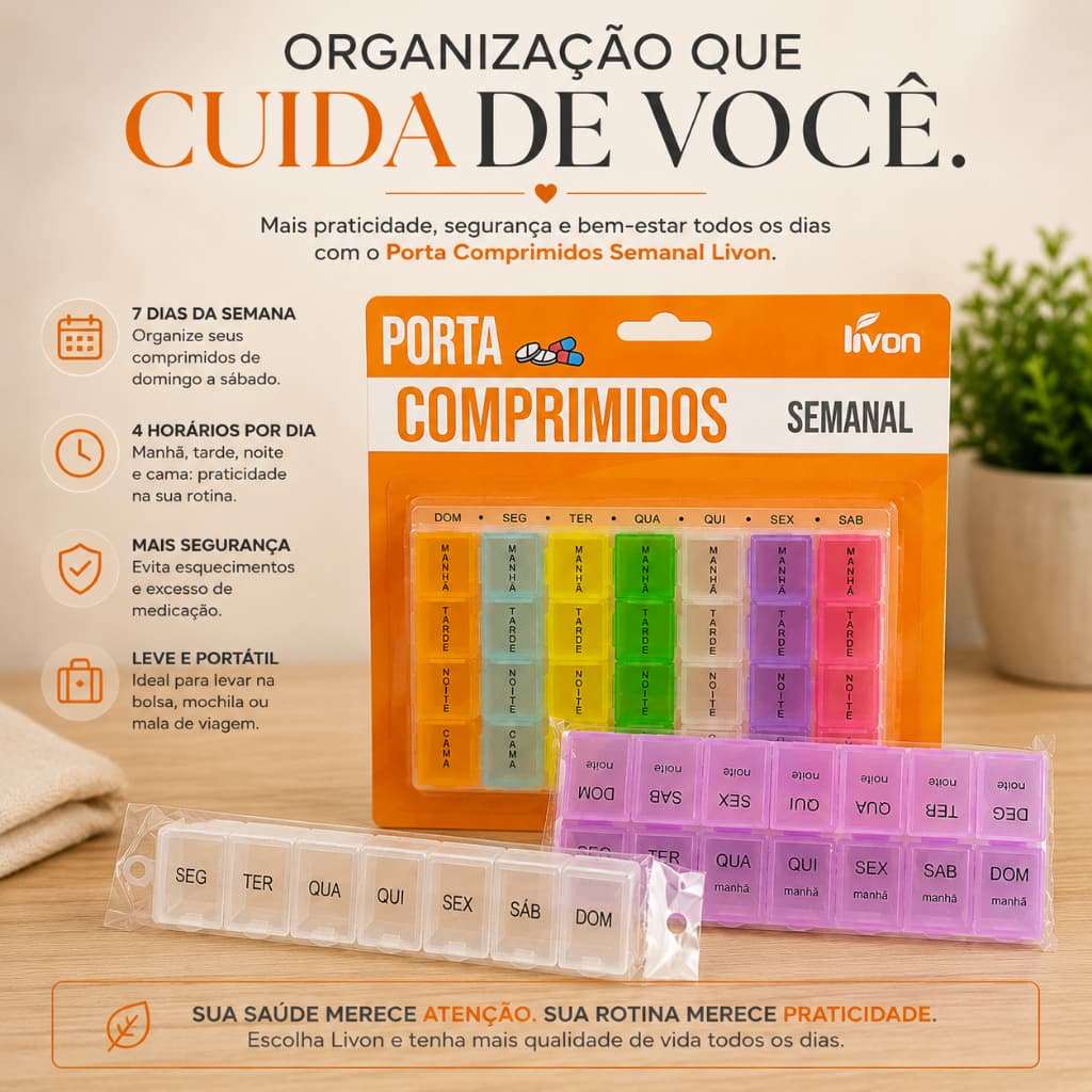 Porta Comprimidos Semanal Organizador Remédio Bolsa 7/14/28 Divisões BPA Free Manhã Tarde Noite Cama