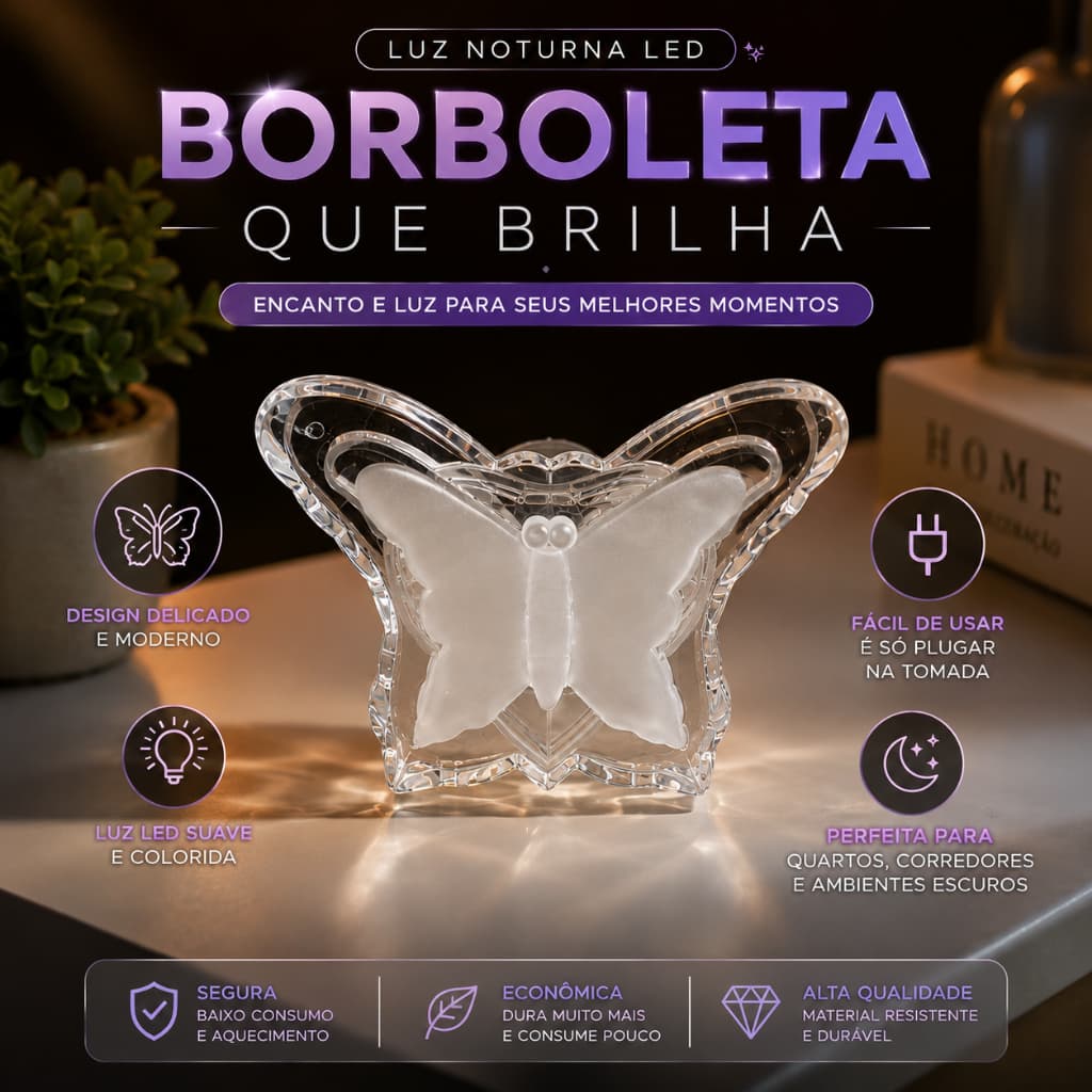 Luminária LED Borboleta Rosa Sol Colorida Tomada Luz Noturna Abajur Infantil Decoração Quarto Bivolt