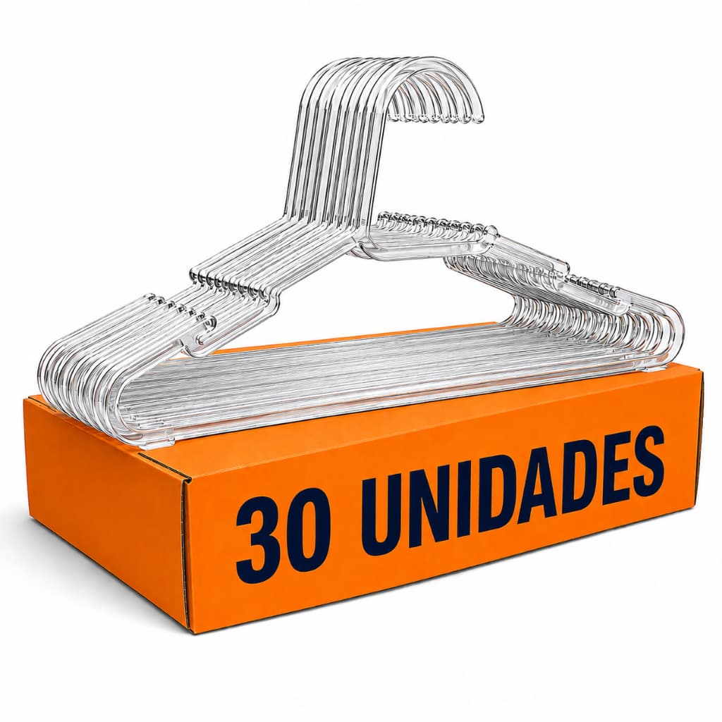 Kit com 30 Cabides Adulto Acrílico Transparente Organizador Roupa