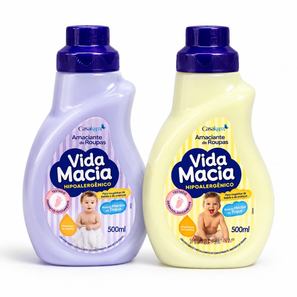 Vida Macia Amaciante de Roupas Bebê Hipoalergênico Glicerina Camomila e Amêndoas 500ML