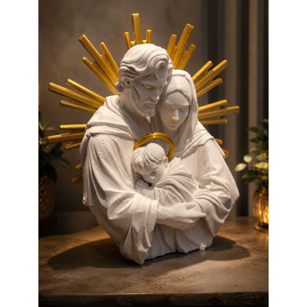 Sagrada Família Decorativa em branco e dourado imagens reliogiosas