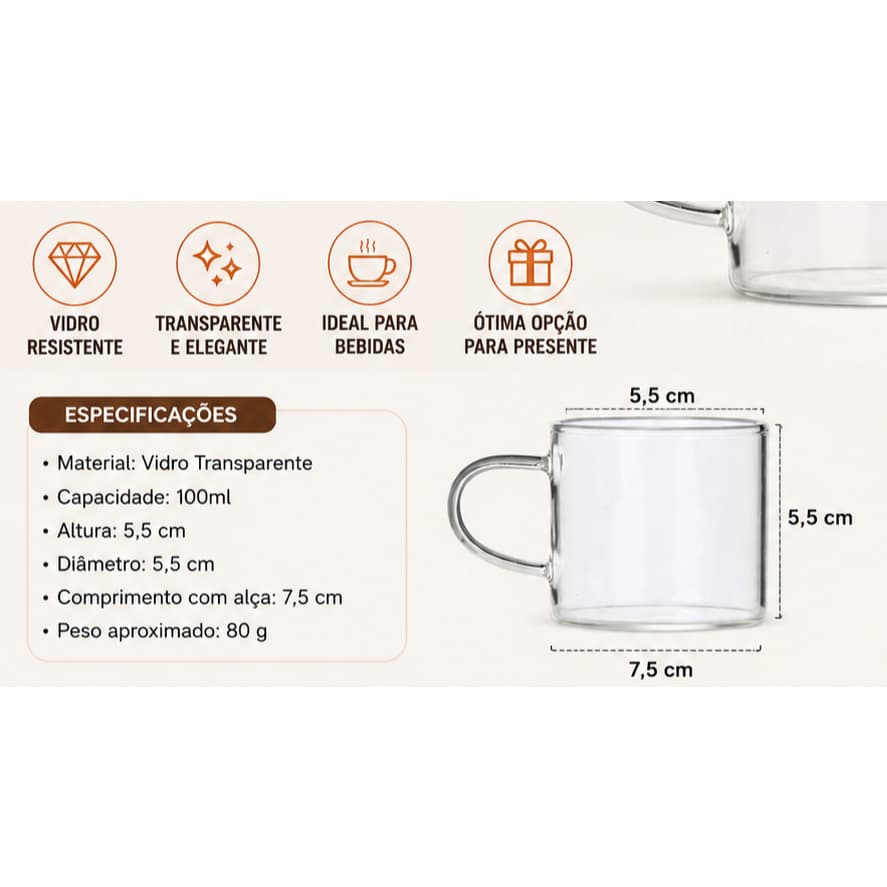 1 Unidade de mini xícara 100 ml