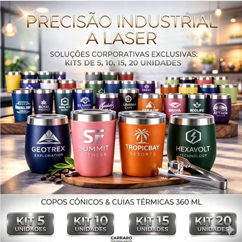 Kit Copos Térmicos 360ml Personalizados | Frente e Verso | Mantém Quente ou Frio