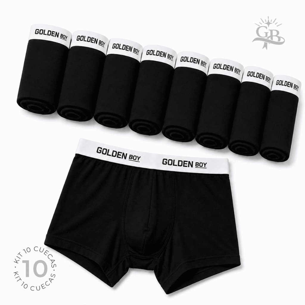 Kit 10 Cuecas Boxer Preta Masculina Adulto Lisas Básica Ideal Para o Dia a Dia Confortável