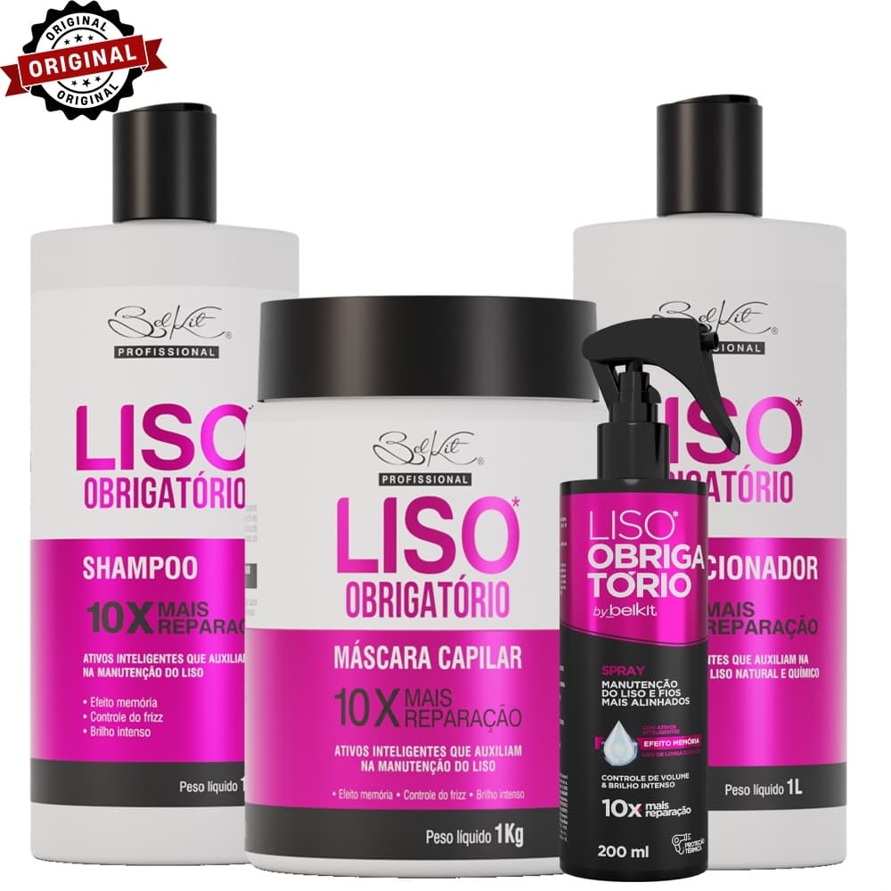 Kit Profissional 3 Itens Capilar Liso Obrigatório 1L + Spray Liso Obrigatório