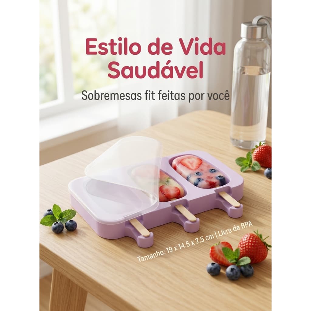 Forma Sorvete Silicone Para Picolé C/ 50 Palitos Festa FACIL MODELAGEM LIMPEZA