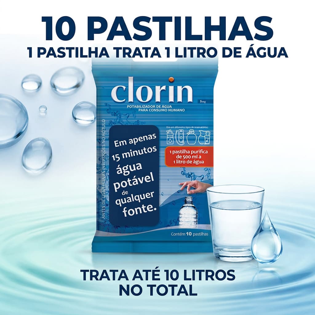 Clorin 1 com 10 Pastilhas para Água Potável até 10 Litros