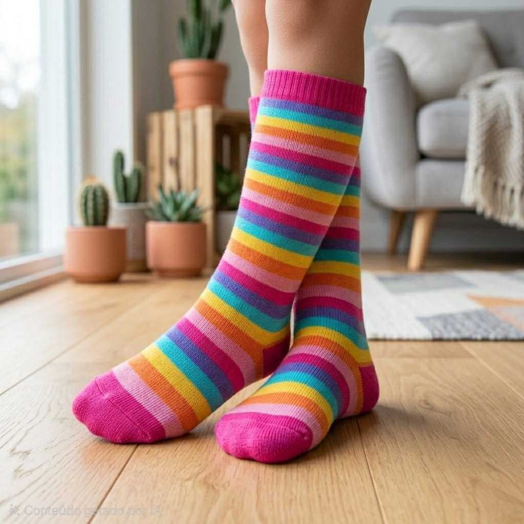 Meia Galochita Divertida 3/4 Infantil Menina Passeio Inverno Para Usar Com Galochas