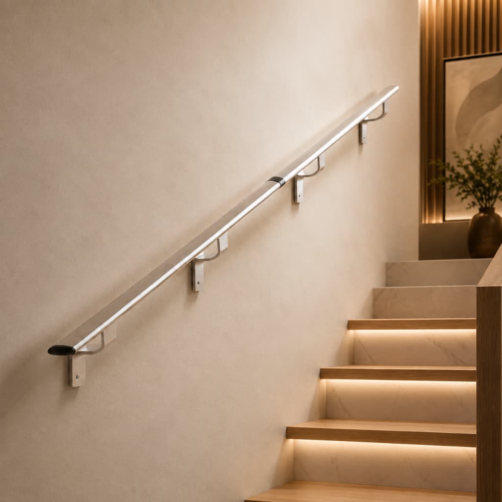 Tubo Corrimão 1,80 Metros Alumínio Escada Parede Rampa Barra Segurança Kit Completo ProArt Inox