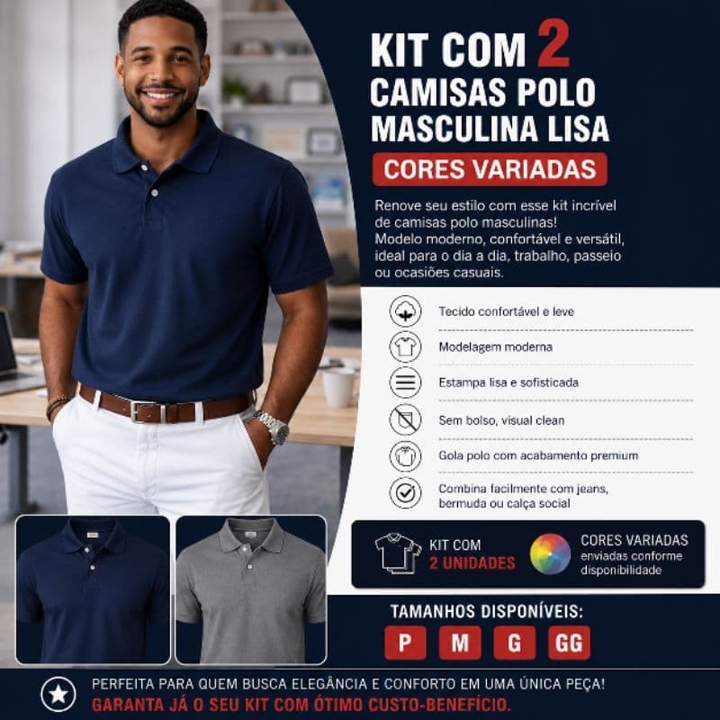 Kit 2 Camisa polo lisa Masculina