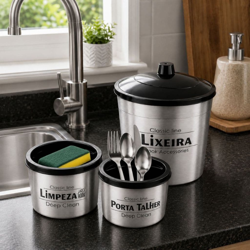 Kit Pia Conjunto De 3 Peças Organizador Decorado