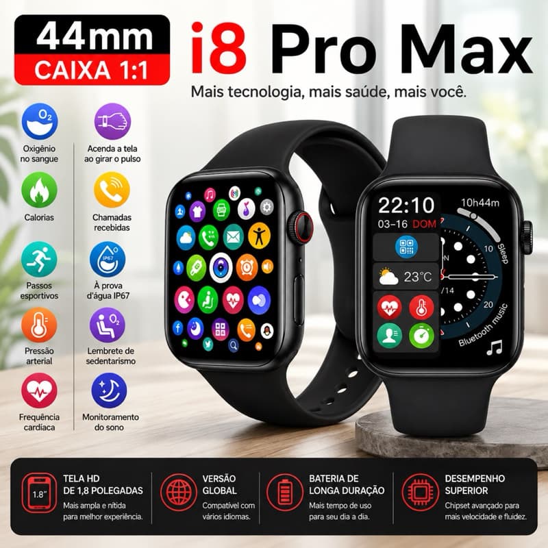 SmartWatch I8 Pro Max Relógio à prova d'água inteligente Bluetooth Call Heart Rate Smartwatch