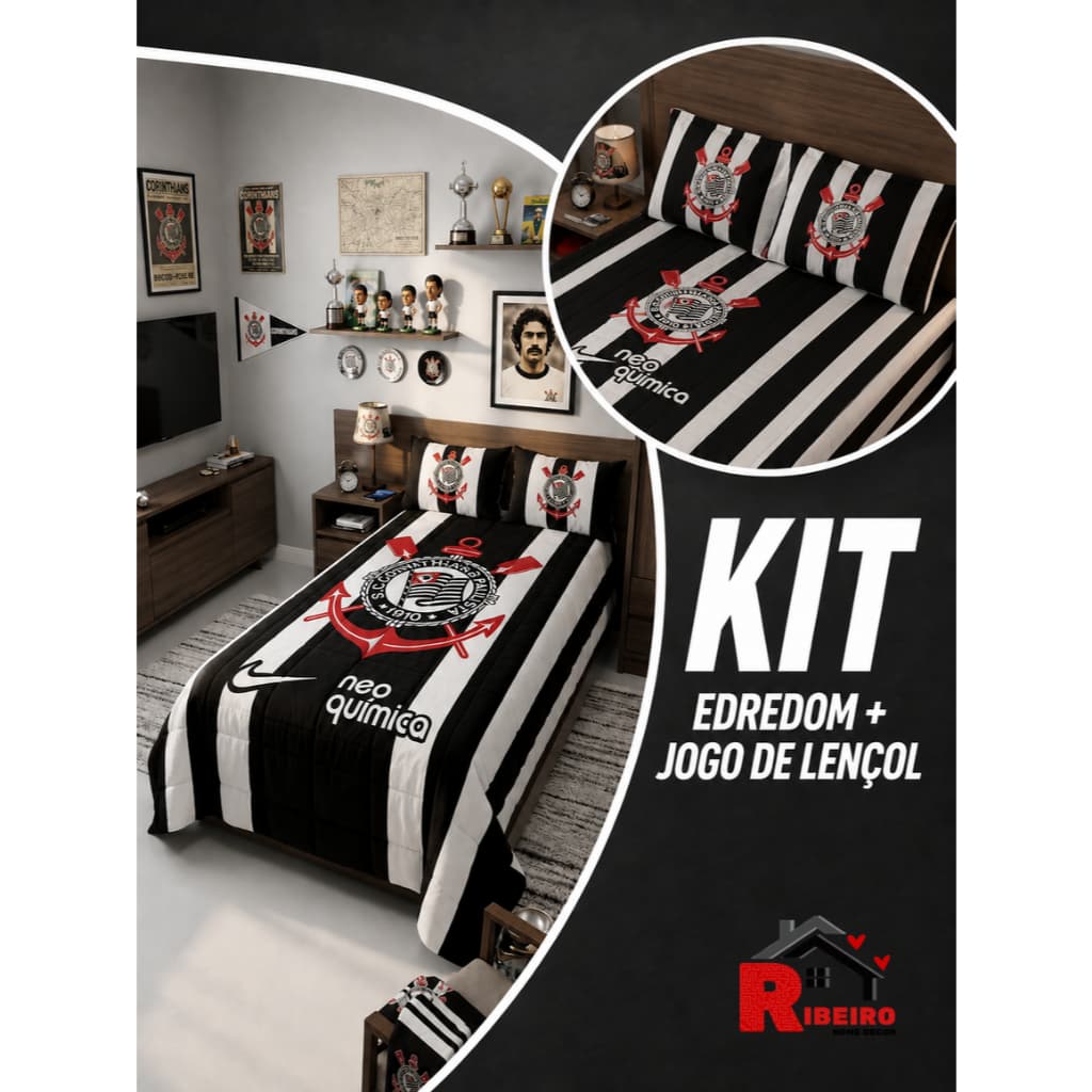 Edredom + Kit Lençol Times de Futebol -  6 peças