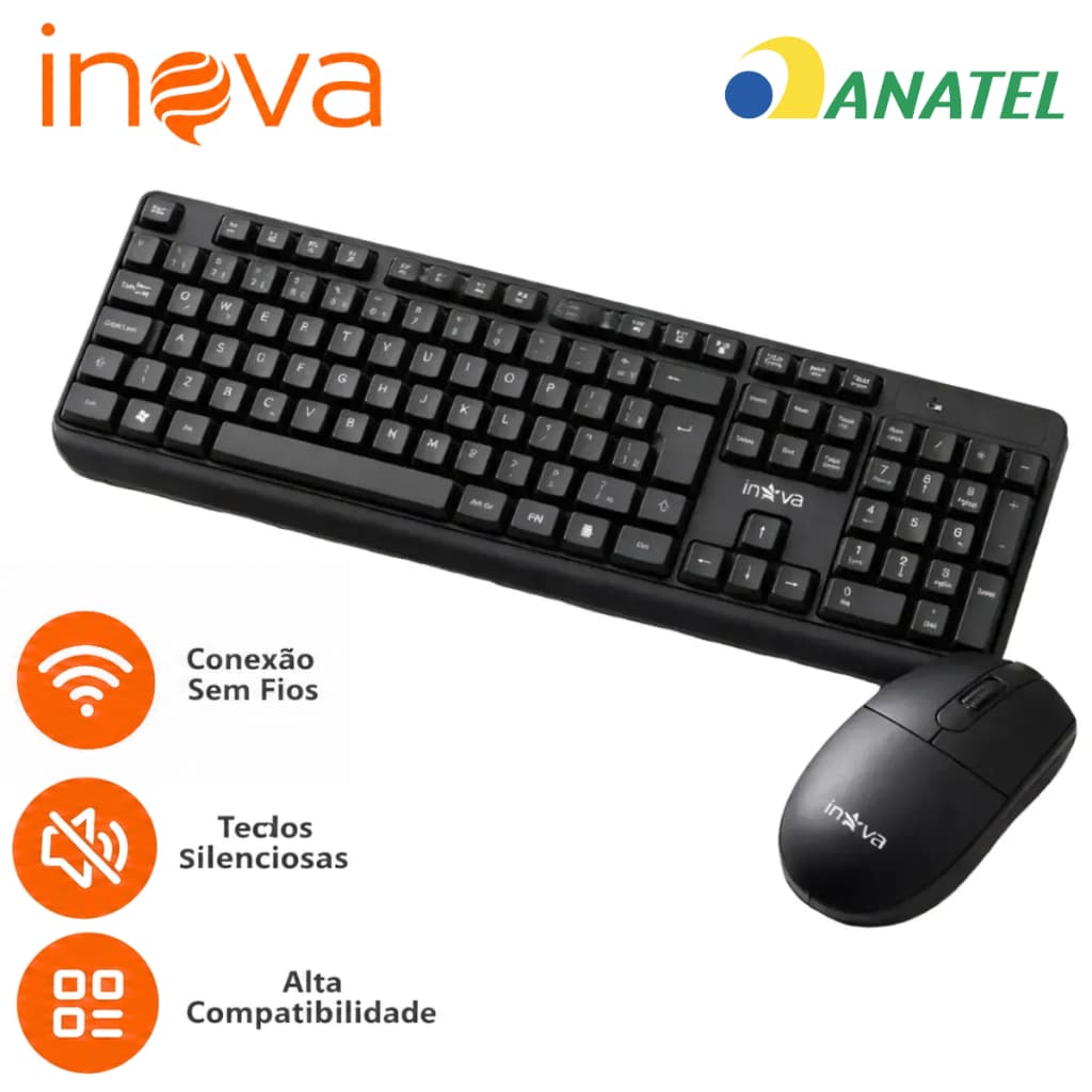 Kit Com Teclado E Mouse Sem Fio Inova Kv-800 Abnt2 Pc Notebook