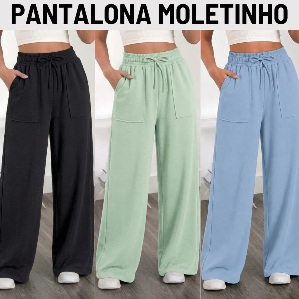Calça Pantalona Feminina Moletom Moletinho Leve Macia Confortável Cintura Alta