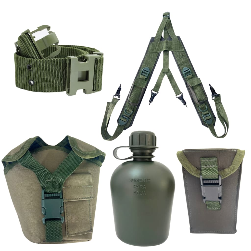 Kit Cinto + Suspensorio Com Bolso + Cantil + Porta Cantil + Porta Carregador