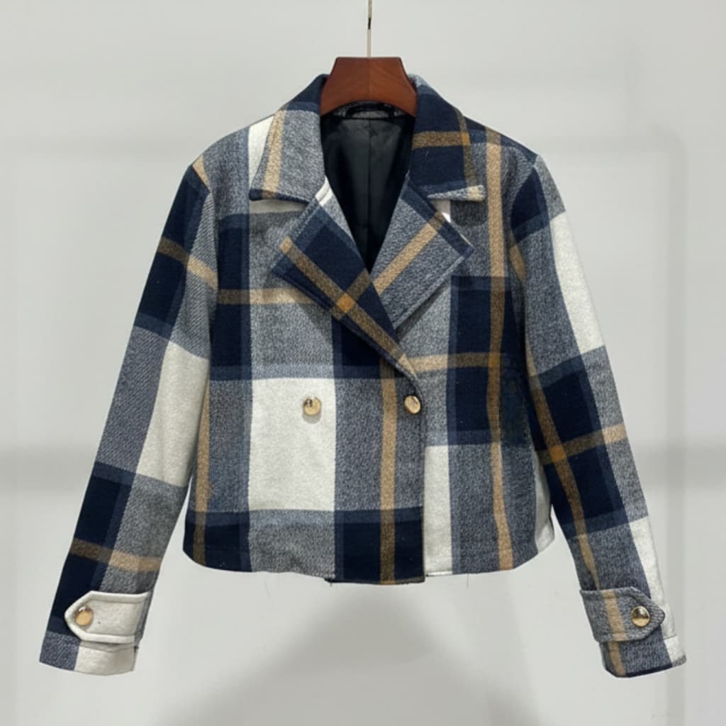 Casaco Feminina Jaqueta Frio Xadrez Flanelado Blusa Botões Luxo