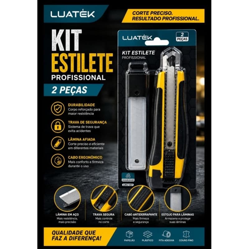 ESTILETE PROFISSIONAL EMBORRACHADO18MM COM TRAVA