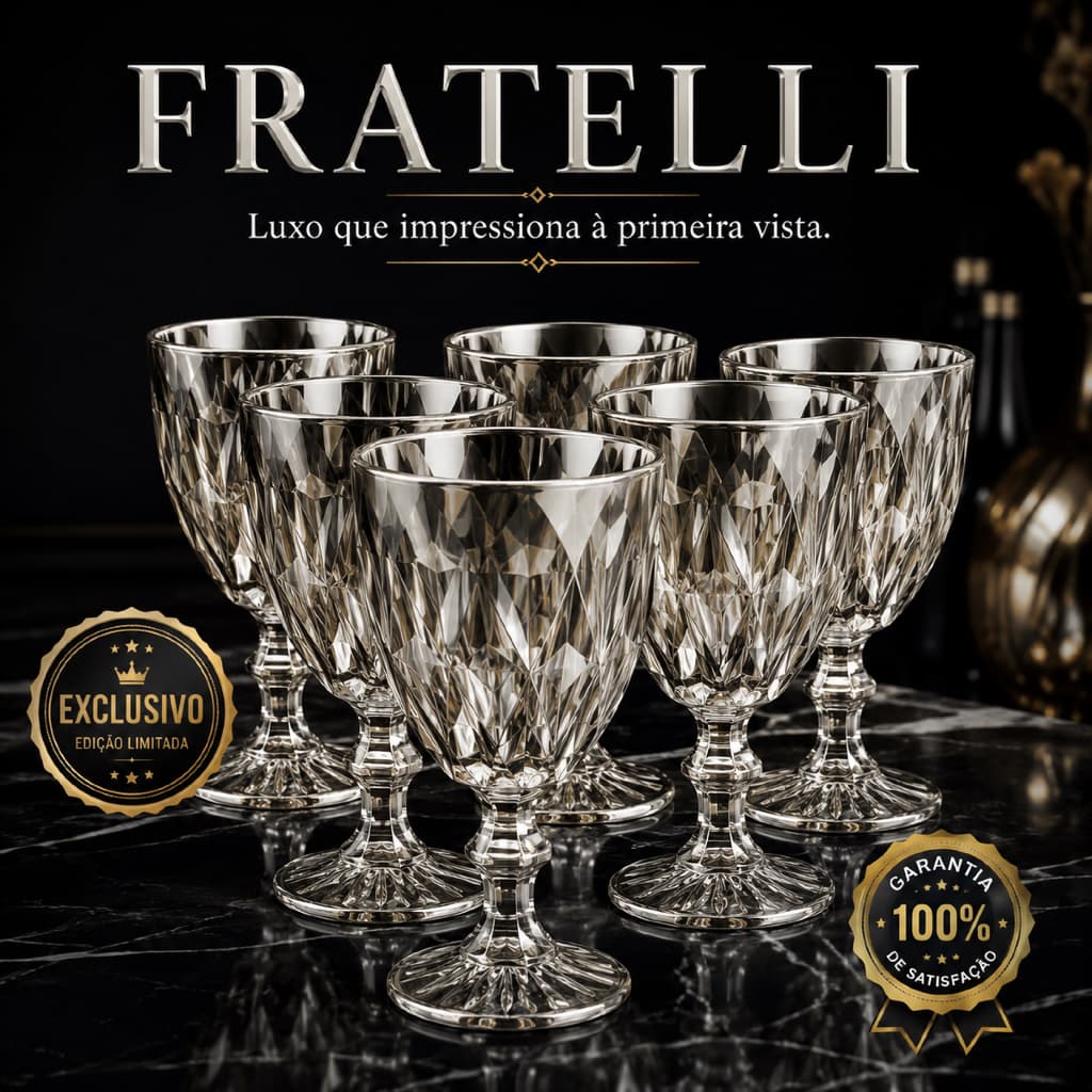 Conjunto Taças Vidro Platinado 6 Unidades 330ml Elegante Resistente