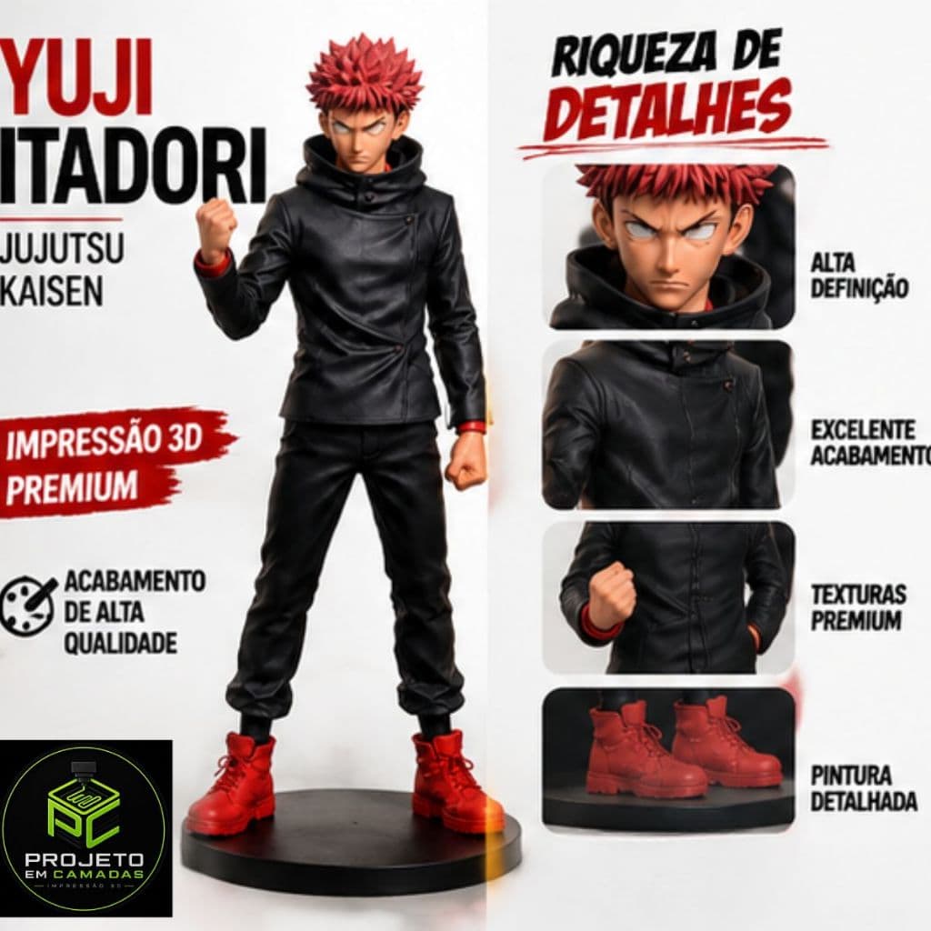 Boneco Yuji Itadori Jujutsu Kaisen Figura Colecionável Impressão 3D Geek Anime